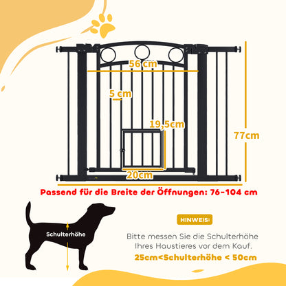 PawHut Haustiertor, 77 cm Treppengatter, verstellbare Breite 76-104 cm, mit Katzentür, für Treppen und Türöffnungen, Schwarz