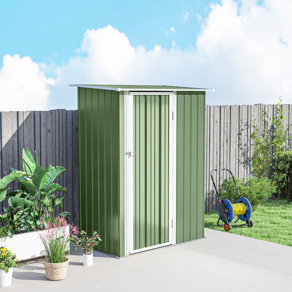 Outsunny Metall Gerätehaus 1,07 m² mit Schrägdach, 142 x 84 x 189 cm Geräteschuppen mit abschließbar Tür, Garten Schuppen, Gartenhaus Grün