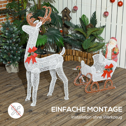 Outsunny LED-Weihnachtsdekoration, leuchtendes Rentier und Schlitten, 170 Lichter, 50 x 29 x 42 cm