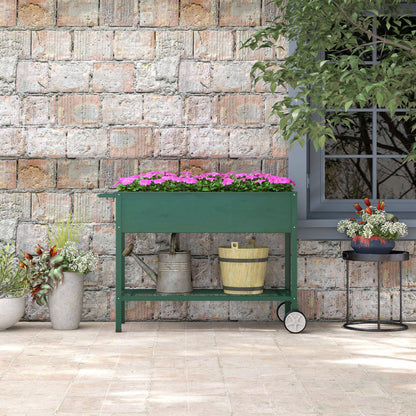 Outsunny Hochbeet Pflanzbeet Pflanzkasten, 1 Ablage, 2 Rollen, 109 cm x 44 cm x 80 cm, Grün