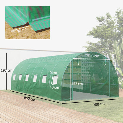 Outsunny Polytunnel Gewächshaus mit Kunststoff-Abdeckung und Stahlrahmen, begehbares Gewächshauszelt mit Rolltüren, Grün