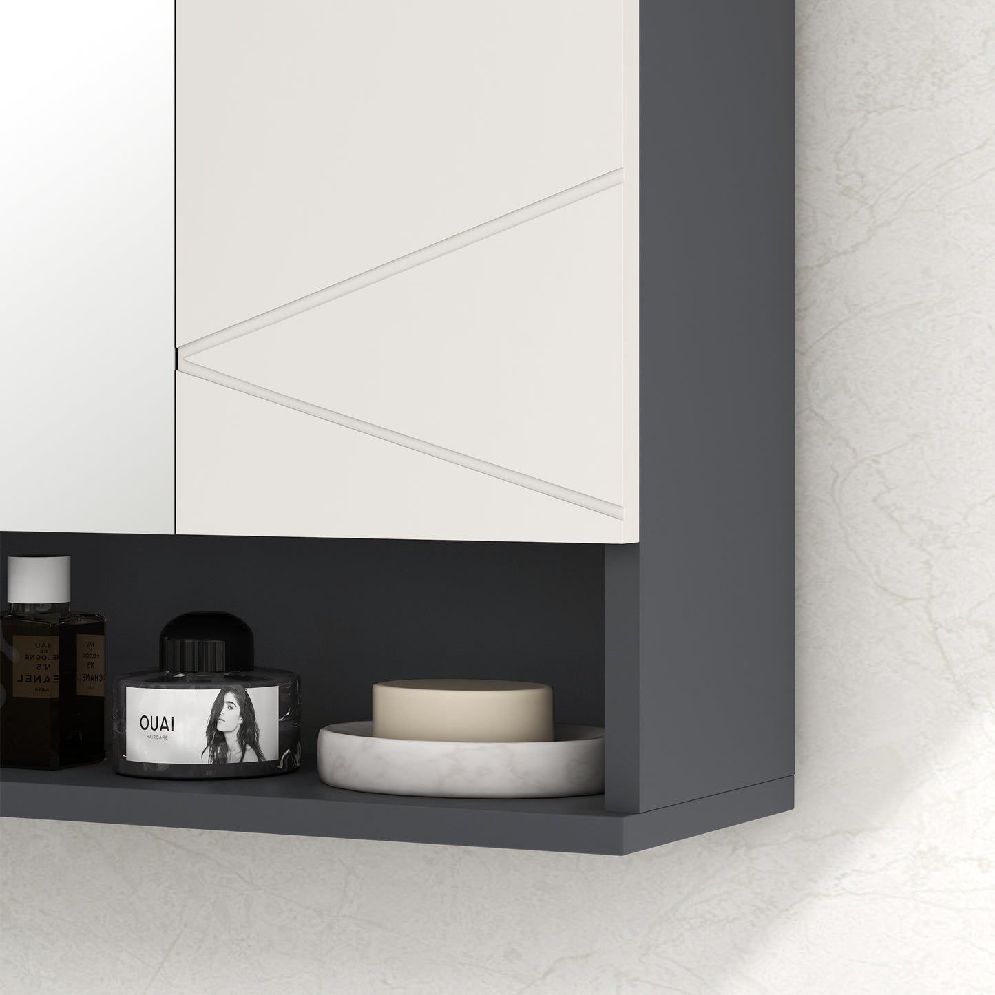 HOMCOM Badezimmerschrank, Spiegeltür, verstellbare Regale, bis zu 15 kg belastbar, Weiß