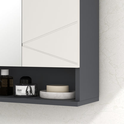 HOMCOM Badezimmerschrank, Spiegeltür, verstellbare Regale, bis zu 15 kg belastbar, Weiß