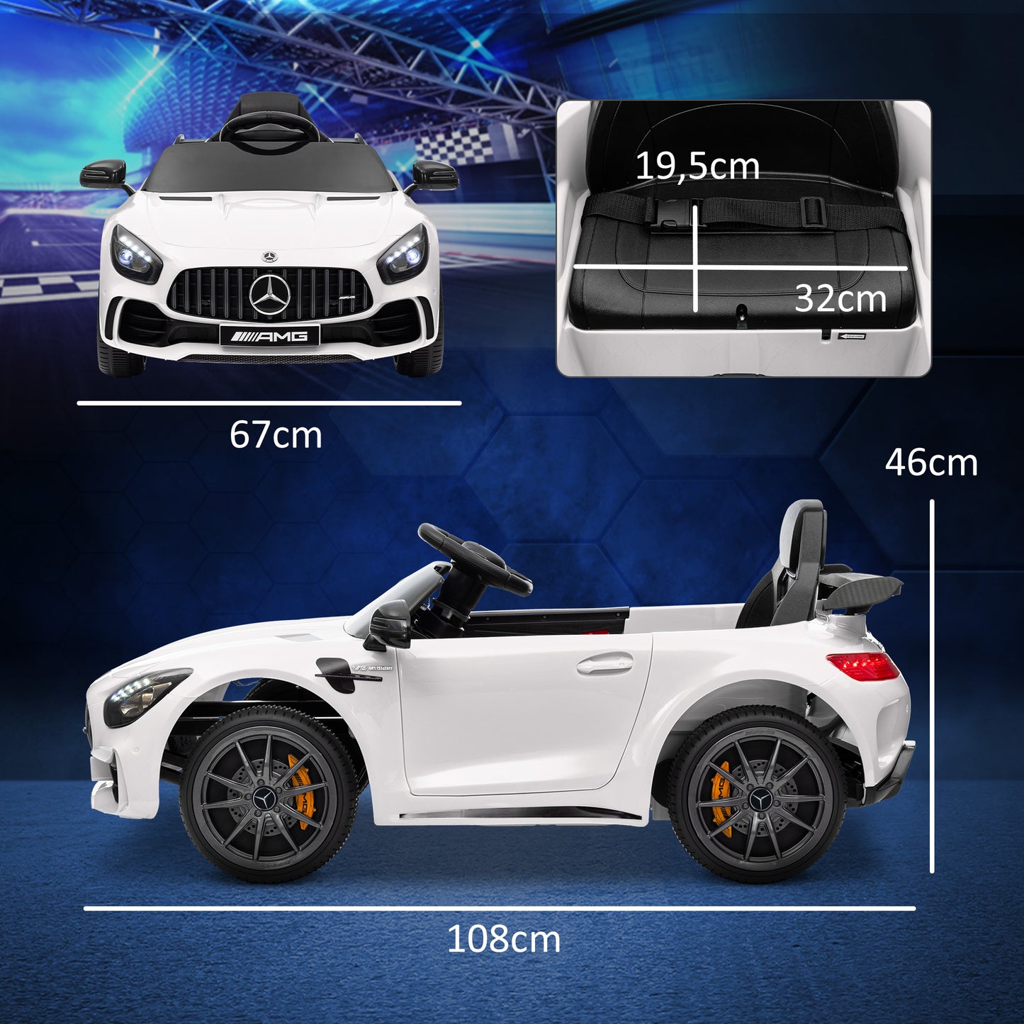 AIYAPLAY Elektro-Kinderauto, Mercedes, 3-5 km/h, Fernbedienung, Licht & Musik, Weiß