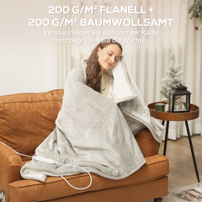 HOMCOM Heizdecke 180 x 130 cm Elektrische Wärmedecke mit 10 Heizstufen, 10 Stunden Timer Überhitzungsschutz LED Anzeige