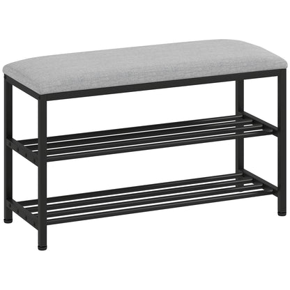 HOMCOM Schuhbank mit Sitzfläche, Sitzbank mit Stauraum, Schuhregal mit 2 offene Fächer, Sitzbank 81 x 31 x 50 cm Schwarz