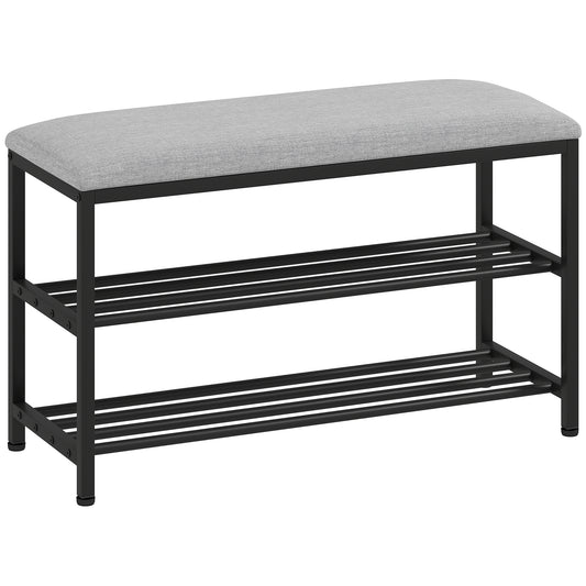 HOMCOM Schuhbank mit Sitzfläche, Sitzbank mit Stauraum, Schuhregal mit 2 offene Fächer, Sitzbank 81 x 31 x 50 cm Schwarz