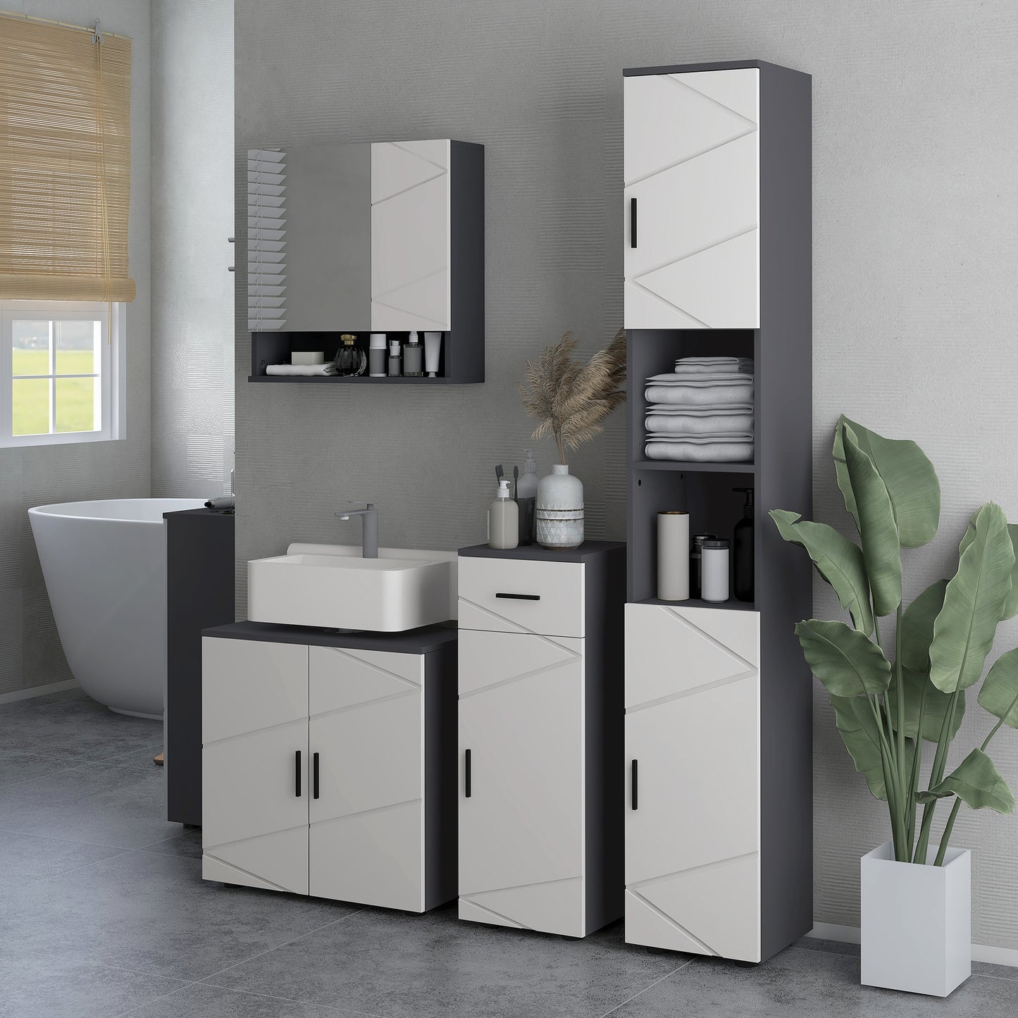 kleankin Badezimmerschrank, Badkommode, Waschbecken-Unterschrank, 2 Ebenen, Holz, Hellgrau