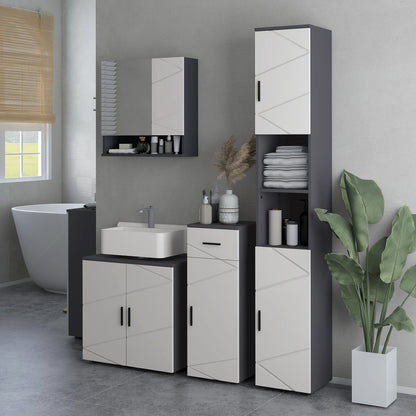 kleankin Badezimmerschrank, Badkommode, Waschbecken-Unterschrank, 2 Ebenen, Holz, Hellgrau