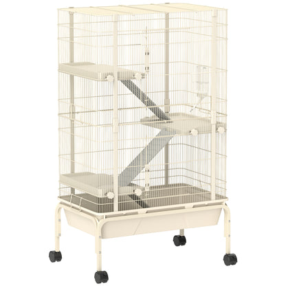 PawHut Kleintierkäfig, Haustierkäfig mit 4 Ebenen, Futterschale, Wasserflasche, 88 x 48 x 150,5 cm, Beige