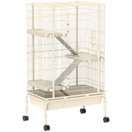 PawHut Kleintierkäfig, Haustierkäfig mit 4 Ebenen, Futterschale, Wasserflasche, 88 x 48 x 150,5 cm, Beige