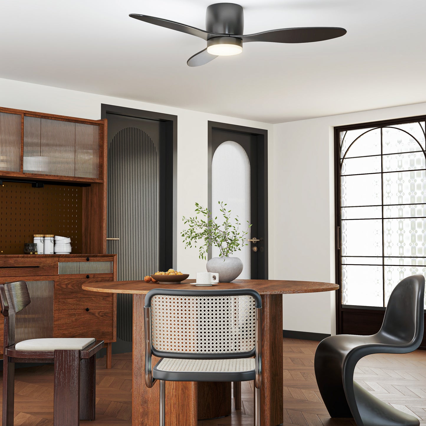 HOMCOM Deckenventilator mit Lampe und Fernbedienung, 3 Lichtfarben, 6 Geschwindigkeiten, Einstellbare Helligkeit, Schwarz