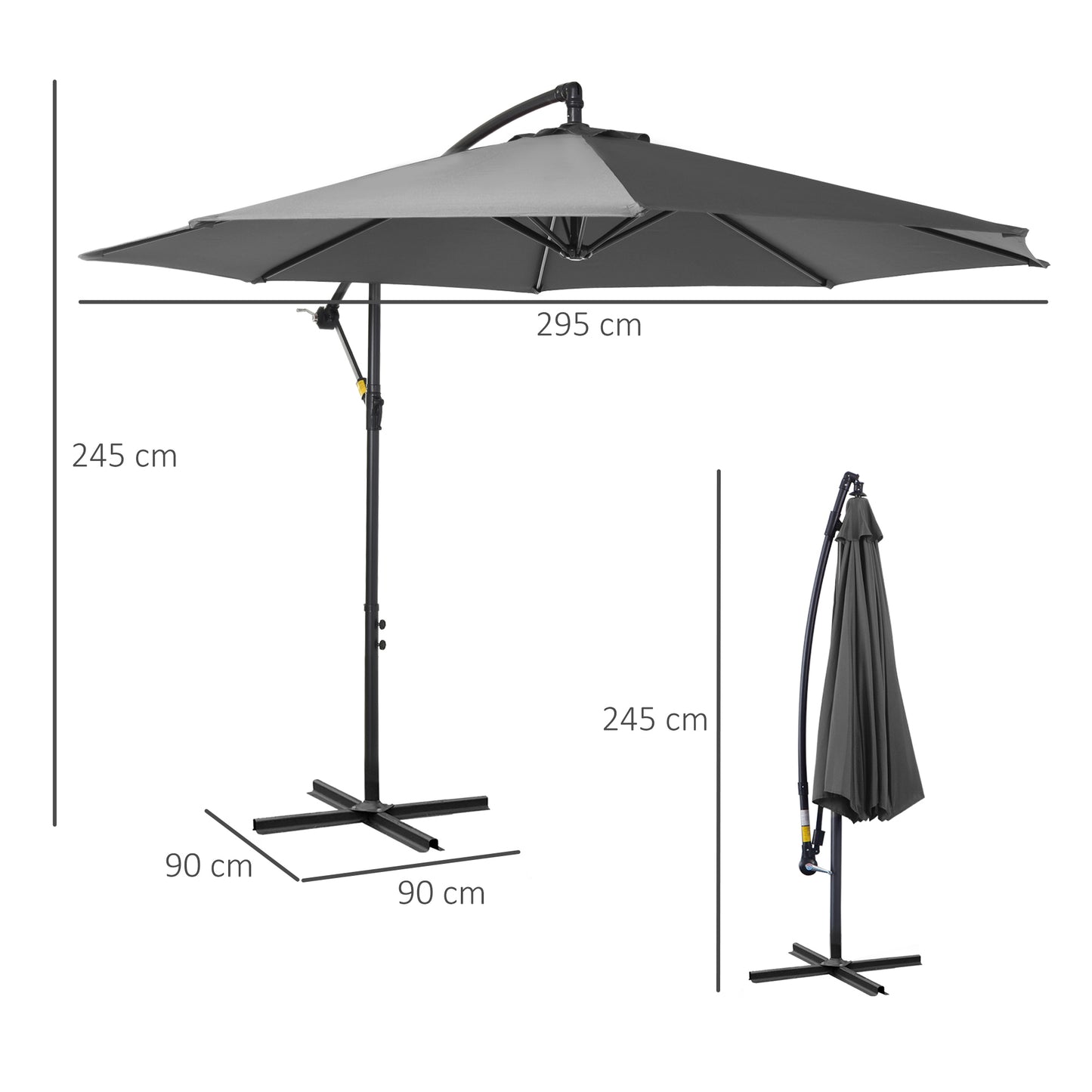 Outsunny Sonnenschirm mit Handkurbel Wetterbeständig 2,95 m x 2,95 m x 2,45 m Polyester Stahl Schwarz