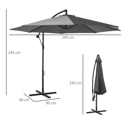 Outsunny Sonnenschirm mit Handkurbel Wetterbeständig 2,95 m x 2,95 m x 2,45 m Polyester Stahl Schwarz
