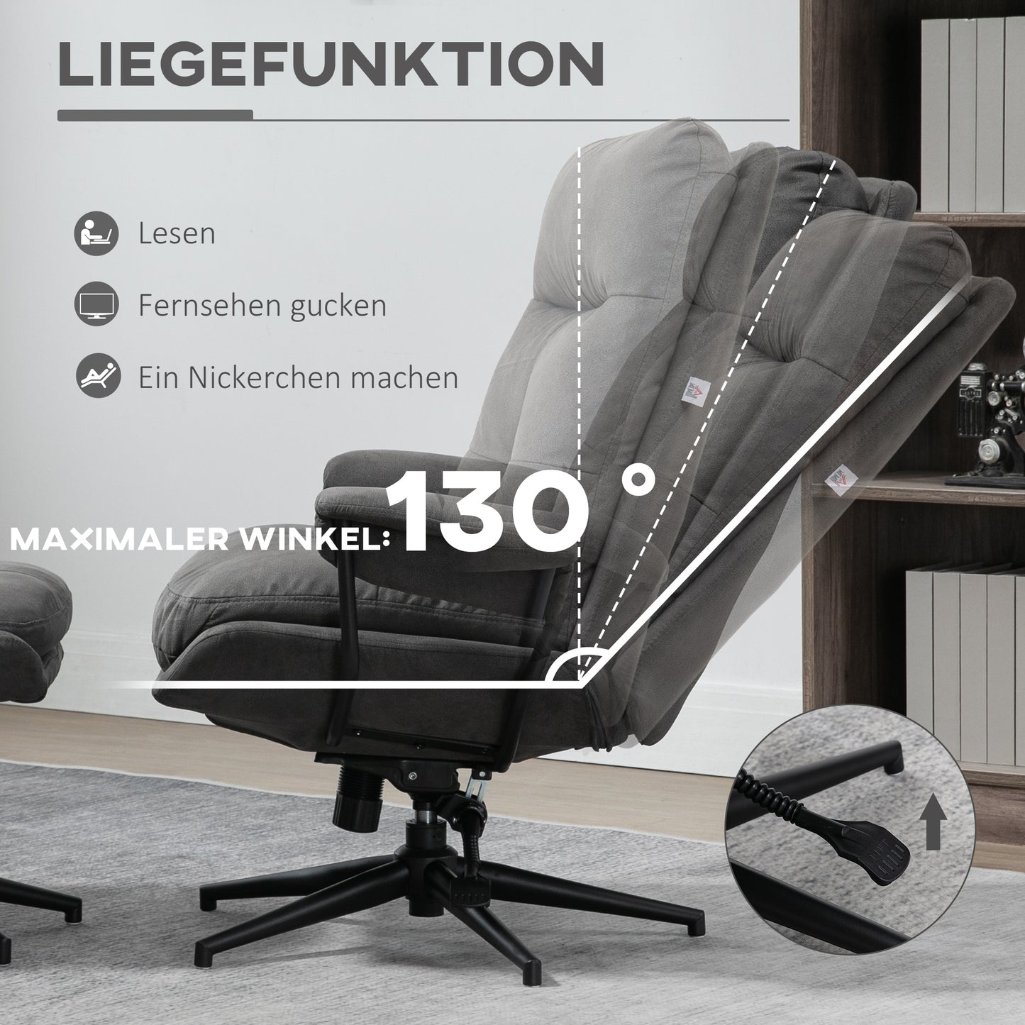 HOMCOM Relaxsessel mit Ottomane, Sessel mit Fußhocker, verstellbare Rückenlehne; Mikrofaser, Dunkelgrau