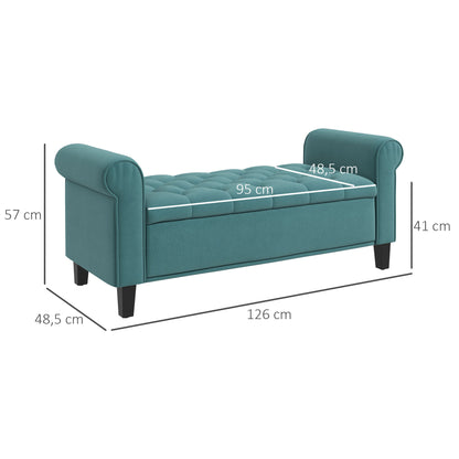HOMCOM Sitzbank im Vintage-Design, Sitzbank mit Stauraum, Samtoptik, Grün