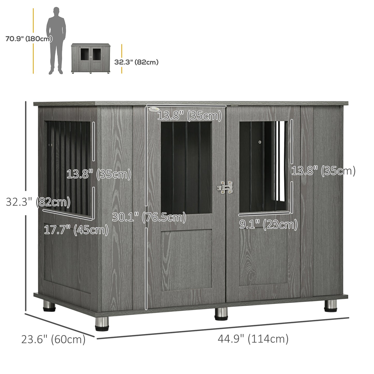 PawHut Hundekäfig Hundebox, 2 Türen, inkl. Verriegelung,116 cm x 60 cm x 87 cm, Grau