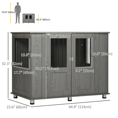 PawHut Hundekäfig Hundebox, 2 Türen, inkl. Verriegelung,116 cm x 60 cm x 87 cm, Grau