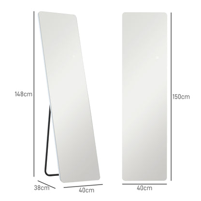 HOMCOM LED Ganzkörperspiegel, Touch-Steuerung, dimmbar, rahmenlos, 40 x 150 cm