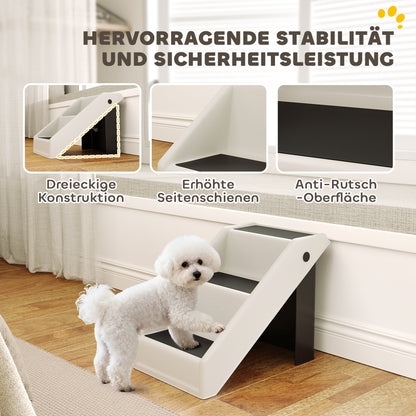 PawHut Hundetreppe 3 Stufen 36,5 cm Hoch Haustiertreppe für Kleine Hunde klappbar für Bett, Sofa, Couch Auto Cremeweiß