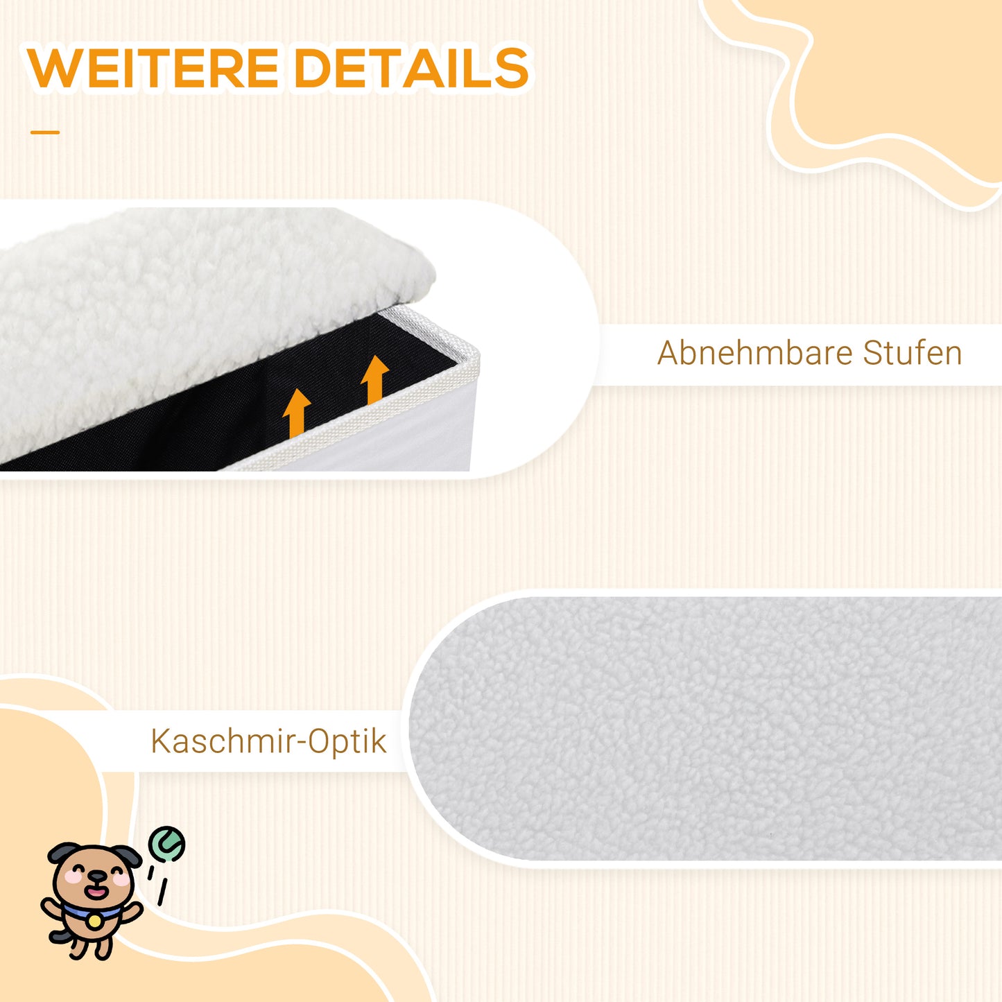 PawHut Hundetreppe 3 Stufen 48 cm Hoch Haustiertreppe för små och alte Tiere klappbar Katzentreppe Hunderampe Einstiegshilfe für Bett, Sofa, Couch and Auto Weiß