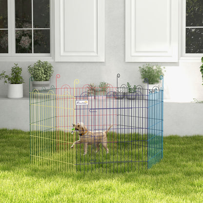 PawHut Freilaufgehege, Welpenauslauf, modulares Design, verriegelbar, Metall, Ø120x60H cm, Bunt