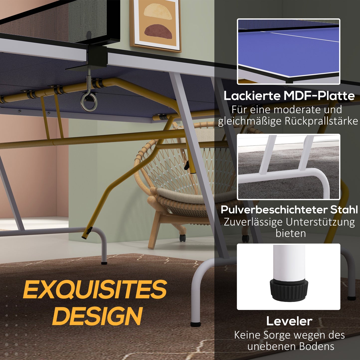 SPORTNOW Tischtennisplatte, klappbar, inkl. 2 Schläger, 3 Bälle, Netz, In- & Outdoor, Metallgestell, 274x152x76cm, Blau