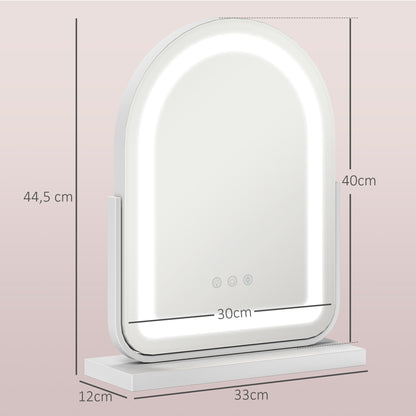 HOMCOM Kosmetikspiegel mit LED-Beleuchtung, 3 Lichttemperaturen, drehbar, Touch-Steuerung, Weiß