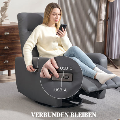 HOMCOM Relaxsessel, Polstersessel mit Liegefunktion, Fernbedienung, USB-Anschluss, Grau
