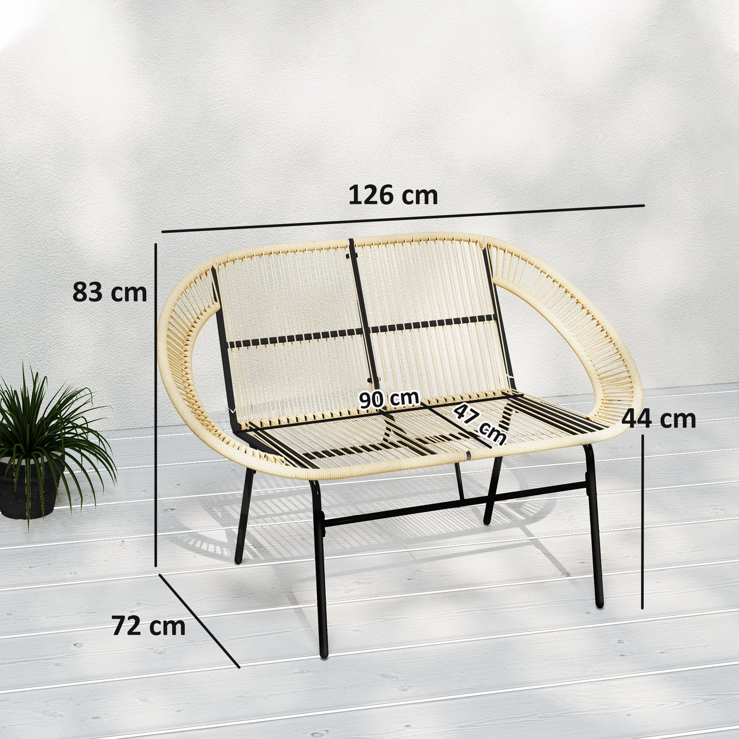 Outsunny 2-Sitzer Gartenbank Polyrattan، Wetterfest Sitzbank im Rattanflecht-Design، UV-Beständig 260kg belast Khaki