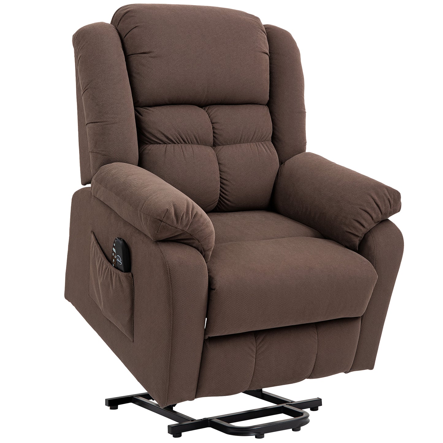 HOMCOM Aufstehsessel mit Massagefunktion und Lendenheizung, Recliner-Sessel mit Fernbedienungen und Seitentaschen, Dunkelbraun