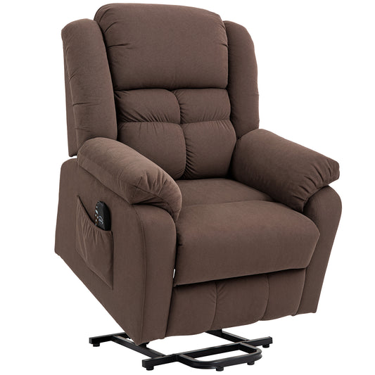 HOMCOM Aufstehsessel mit Massagefunktion und Lendenheizung, Recliner-Sessel mit Fernbedienungen und Seitentaschen, Dunkelbraun