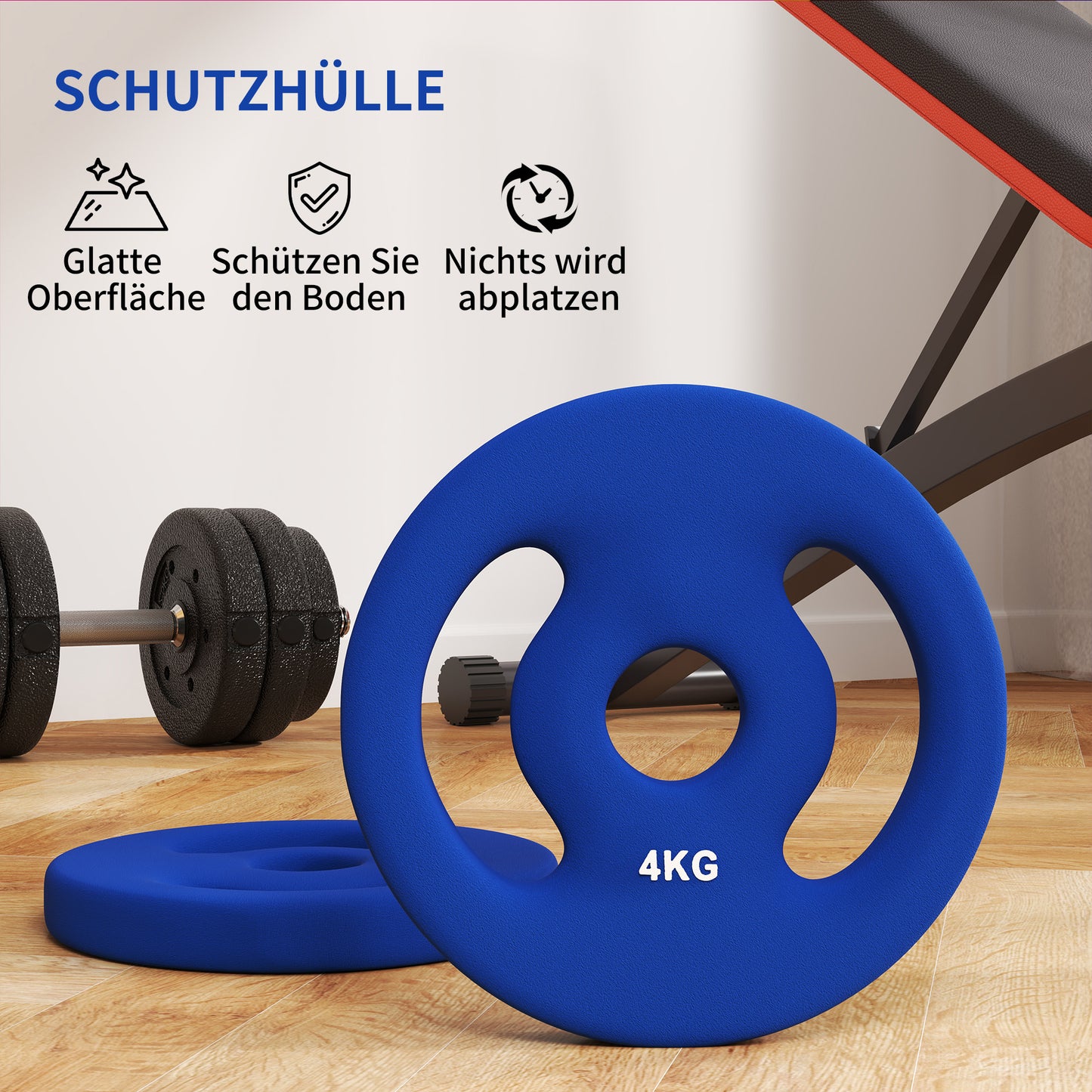 SPORTNOW 2 x 4 kg Gewichtsplatten mit praktischen Handgriffen, Gewichts-Set für Home-Gym, Fitnessstudio, Stärke-Training, Blau