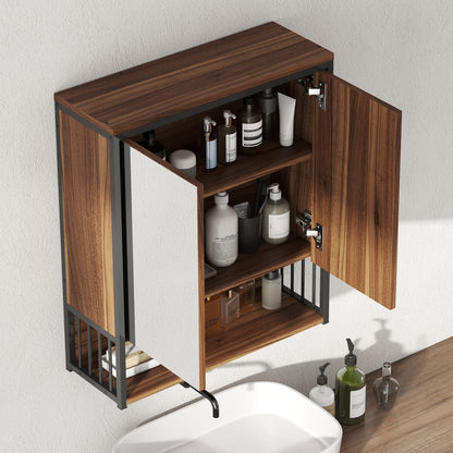 HOMCOM Hängender Spiegelschrank für Badezimmer, Badschrank aus MDF, Spanplatte, Braun