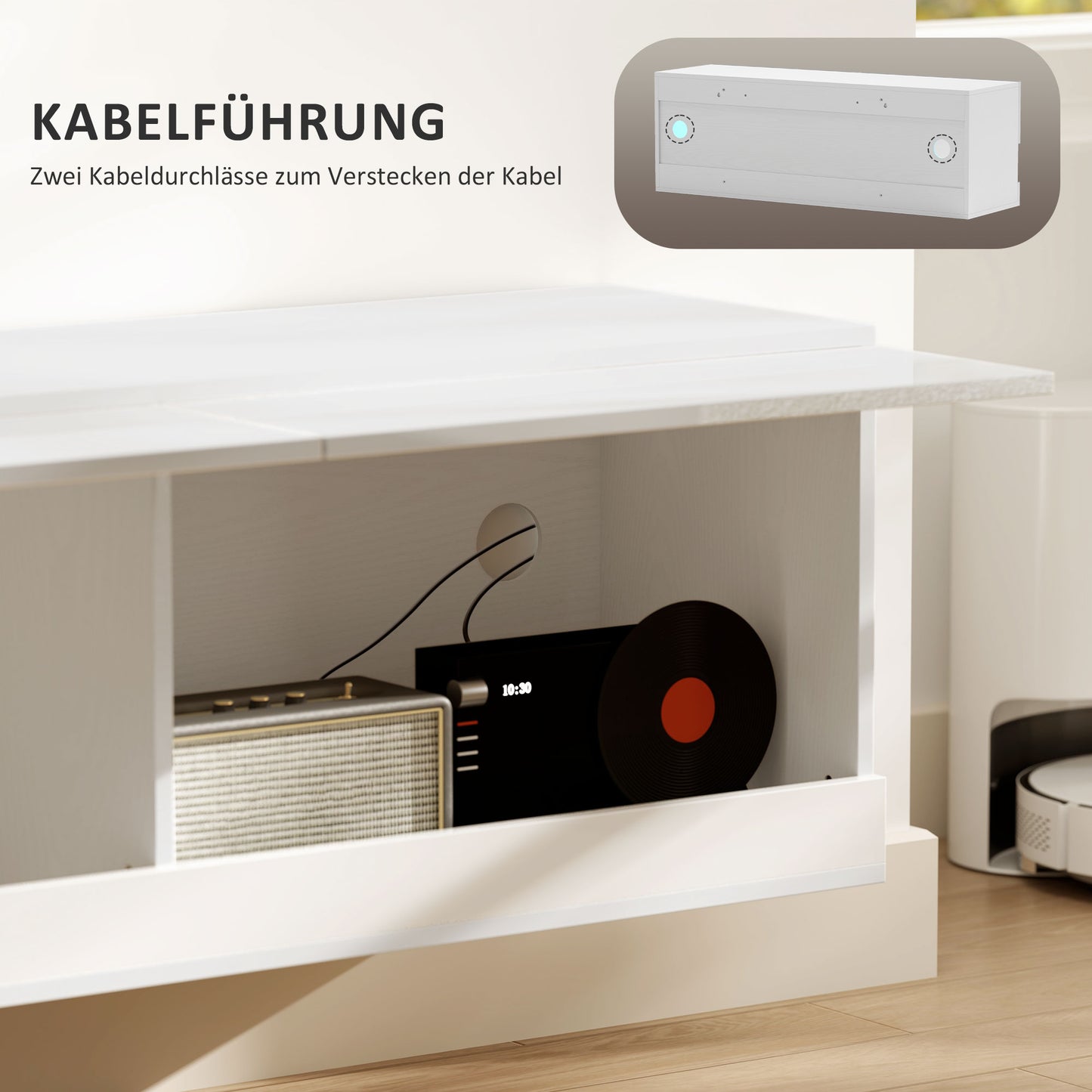 HOMCOM TV-Hängeschrank mit LED-Beleuchtung, 16 Blinkmodi, Wandmontierter TV-Schrank, Offene Regale, 120 x 35 x 40,5 cm, Weiß