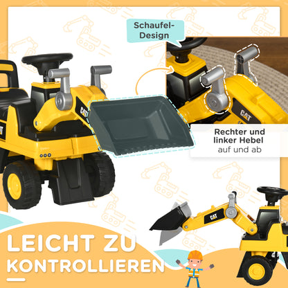 HOMCOM Kinderbagger, Rutscher, bedienbare Baggerschaufel, Kippschutz, rutschfeste Räder, gelb+schwarz, 78 x 29,5 x 54 cm
