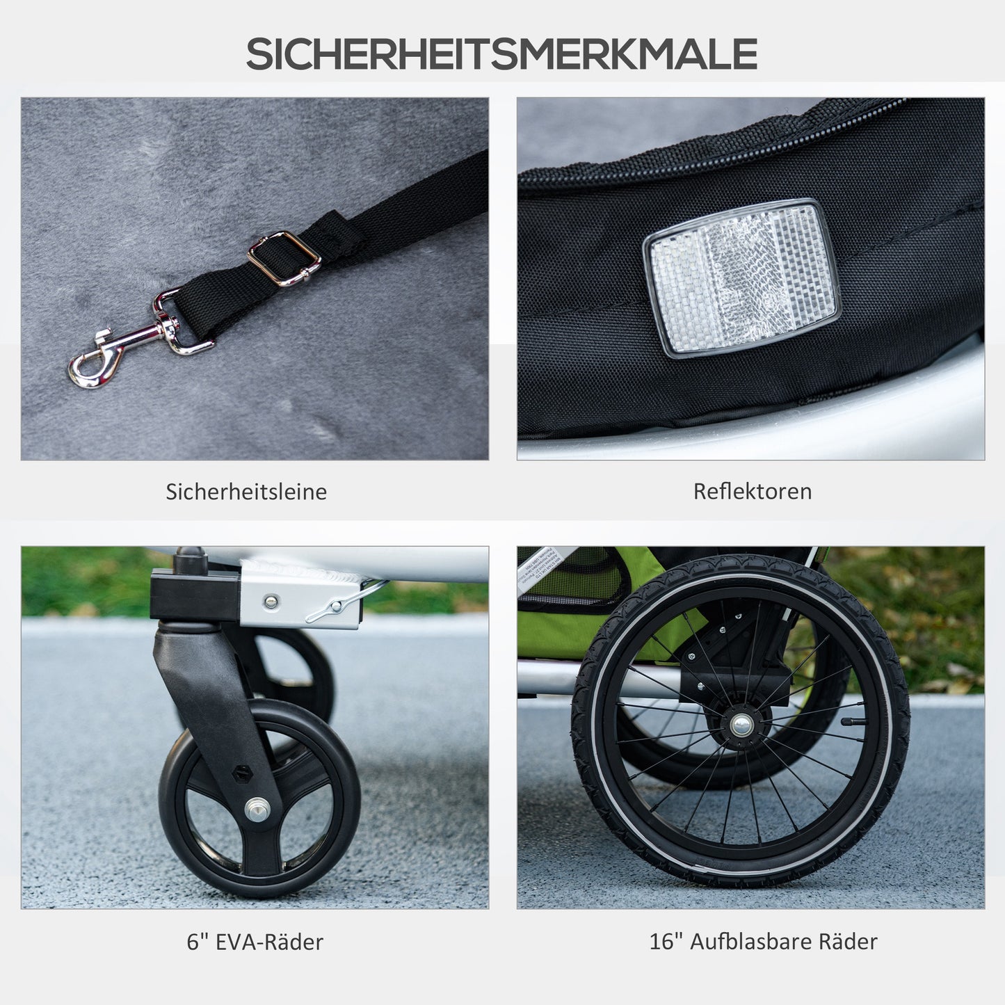 PawHut 2-in-1 Hundebuggy Hundejogger Fahrradanhänger bis 20kg 2 Reflektoren 1 Sicherheitsleine 150 x 68 x 95 cm Grün
