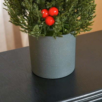 HOMCOM Mini-Weihnachtsbaum mit roten Beeren und Tannenzapfen, inkl. Übertopf 27 cm x 27 cm x 47 cm, Mehrfarbig