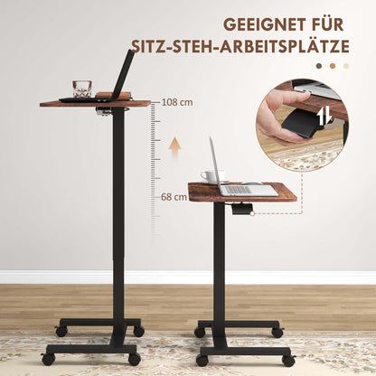 Vinsetto Stehpult Stehtisch, Laptoptisch, höhenverstellbar, 4 Rollen, 65 cm x 48 cm x 108 cm, Braun + Schwarz