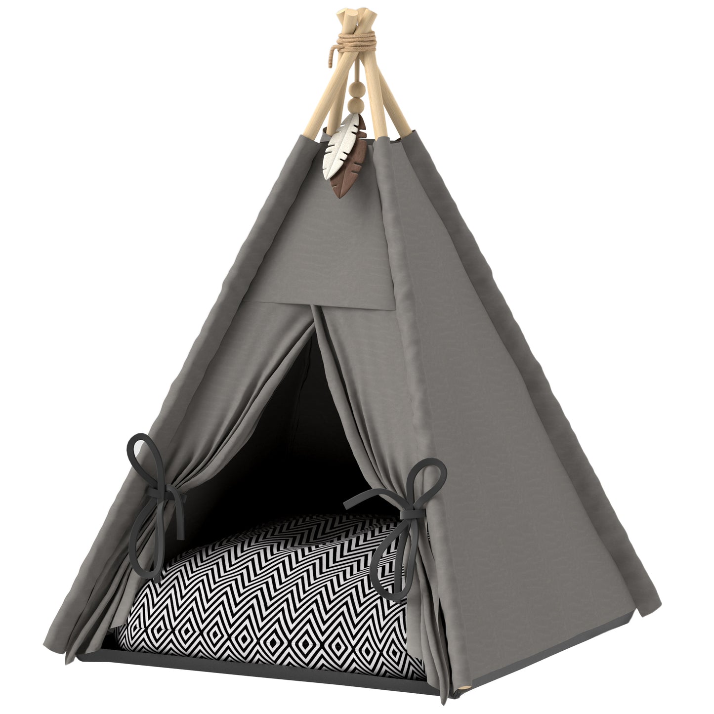 PawHut Tipi-Zelt für Haustiere, Tierbett im Tipi-Design, Katzenzelt mit Kissen, Hundebett zum Schlafen, Katzenbett, Grau