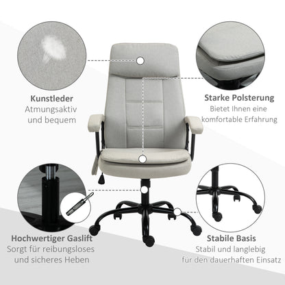 Vinsetto Bürostuhl Massage höhenverstellbarer Chefsessel Gamingstuhl mit Massagefunktion, ergonomischer Drehstuhl Massage Sessel Lendenwirbelsäulenmassage Leinen-Gefühl Beige 63 x 70 x 112-121 cm
