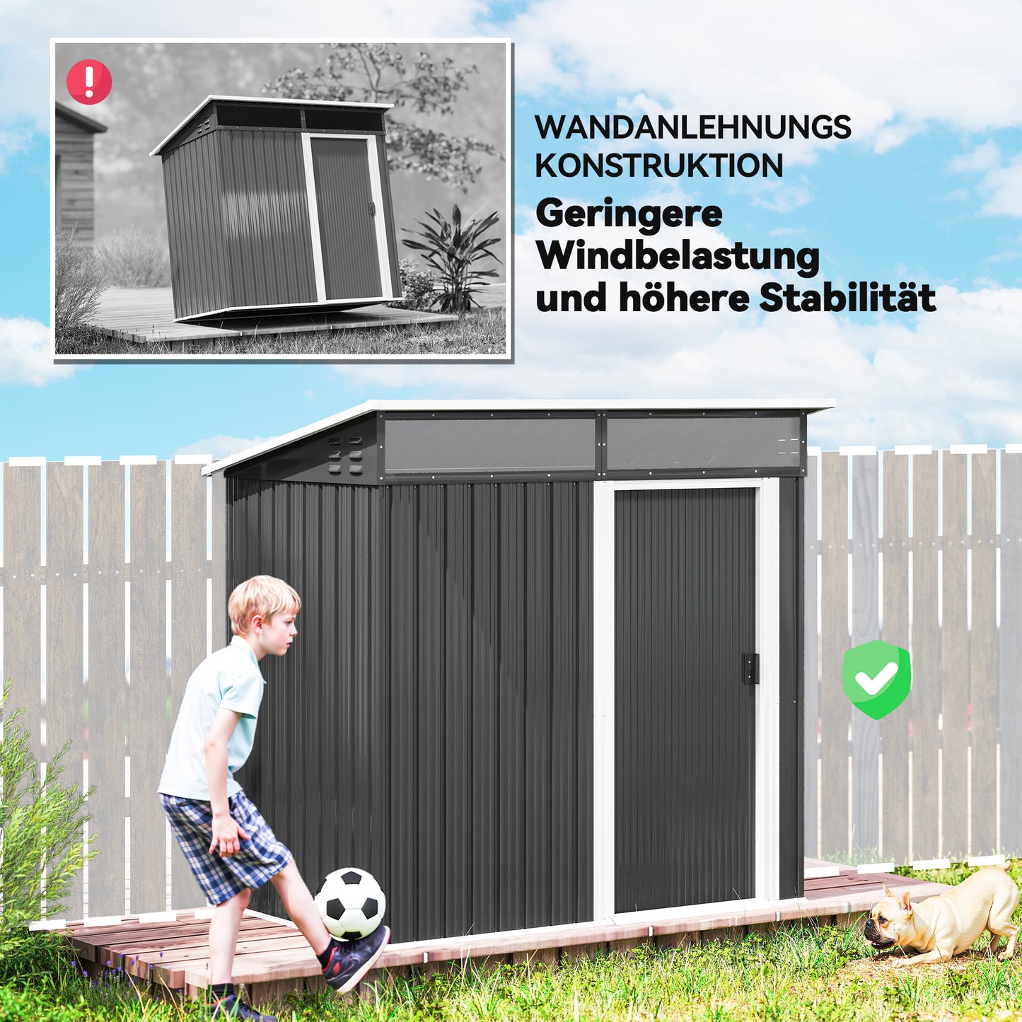Outsunny Gartenschuppen, Geräteschuppen mit Fenstern, Lüftungsöffnungen, Schiebetür, wasserdichter Stahl, wetterfest, Dunkelgrau