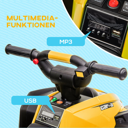 HOMCOM Elektro-Kinderquad, LED-Scheinwerfer, MP3-Player, Stoßdämpfer, ergonomischer Sitz, Gelb+Schwarz