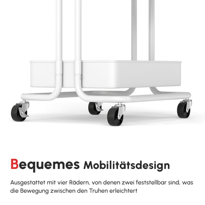 HOMCOM Rollwagen, Servierwagen, 3 Ablagekörbe, 3 Hängeboxen, 4 Haken, Metallrahmen, 42 x 38 x 86,5cm, Weiß