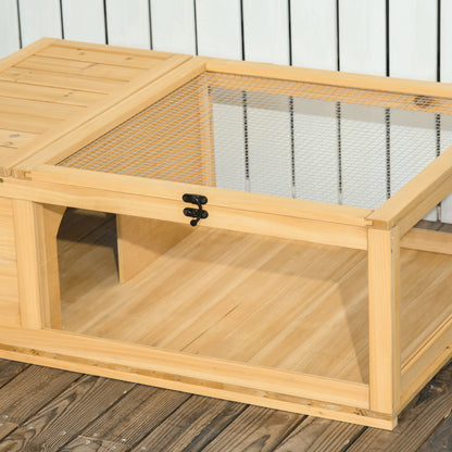 PawHut Schildkrötenhaus aus Holz, Schildkrötengehege mit Haupthäusern, aufklappbare Oberseite, 91 x 60,5 x 32 cm, Gelb
