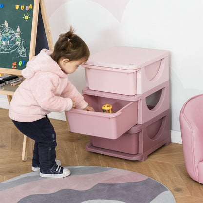 HOMCOM Aufbewahrungsboxen für Kinder، 3 Schubladen، abgerundete Kanten، erhöhtes Design، 37x37x56,5 سم، روزا