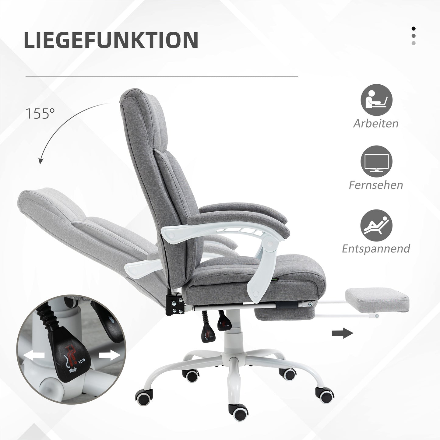 Vinsetto Bürostuhl, Drehstuhl, neigbare Rückenlehne, höhenverstellbar, bis 120 kg, Leinenoptik, Grau