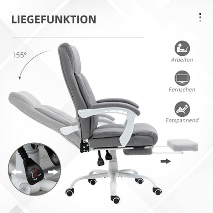 Vinsetto Bürostuhl, Drehstuhl, neigbare Rückenlehne, höhenverstellbar, bis 120 kg, Leinenoptik, Grau