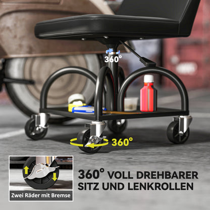 HOMCOM Werkstatthocker mit Rollen Ablagefläche، 58,5 سم من Rollhocker bis 135 كجم belastbar Schwarz