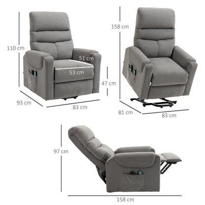 HOMCOM Fernsehsessel mit Aufstehhilfe Elektrisch, Massagesessel mit Liegefunktion und Wärmefunktion, Relaxsessel mit Fernbedienung und Seitentasche Verstellbar Polyester-Gewebe Dunkelgrau